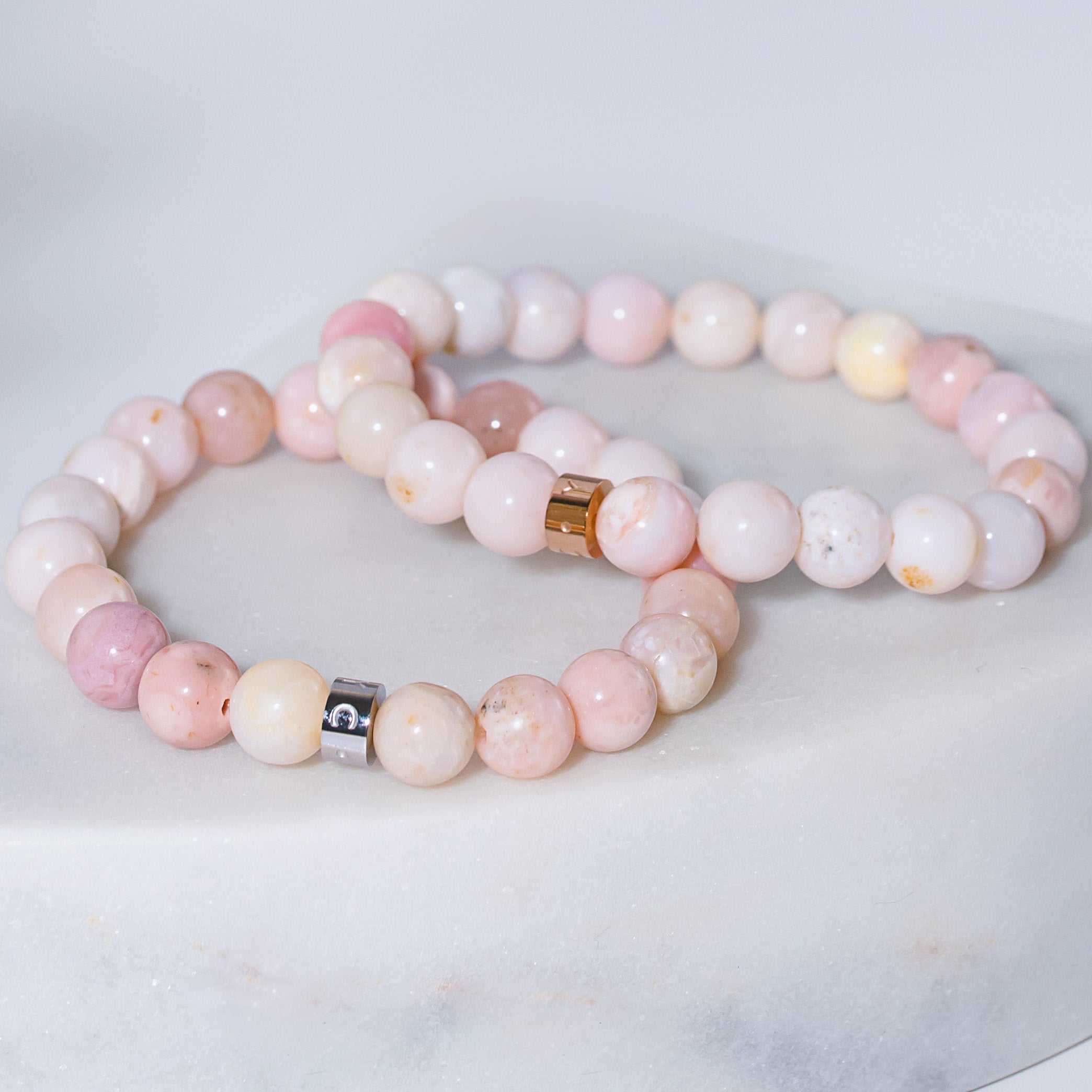 Natural Stone Gem Bracelet 7 inch Stretch-Pink Opal